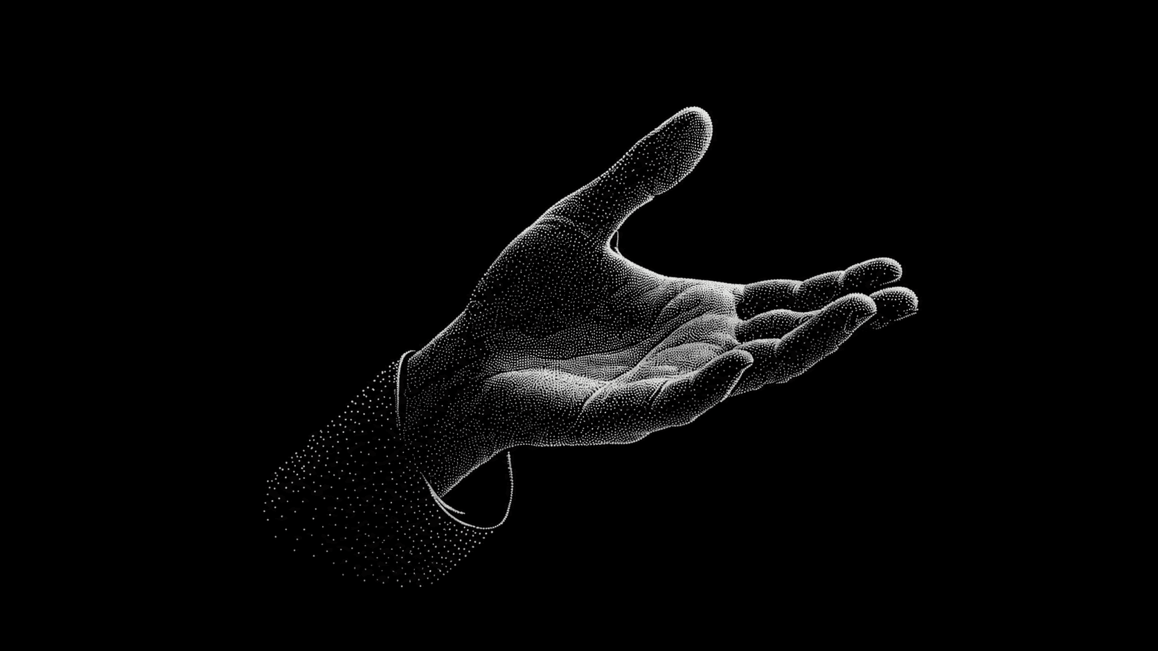 Digital particle hand illustration